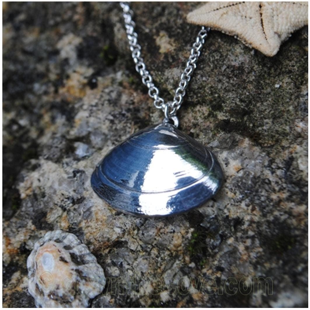 Cornish Clam Shell Pendant Pewter On 18 Inch Chain image 1