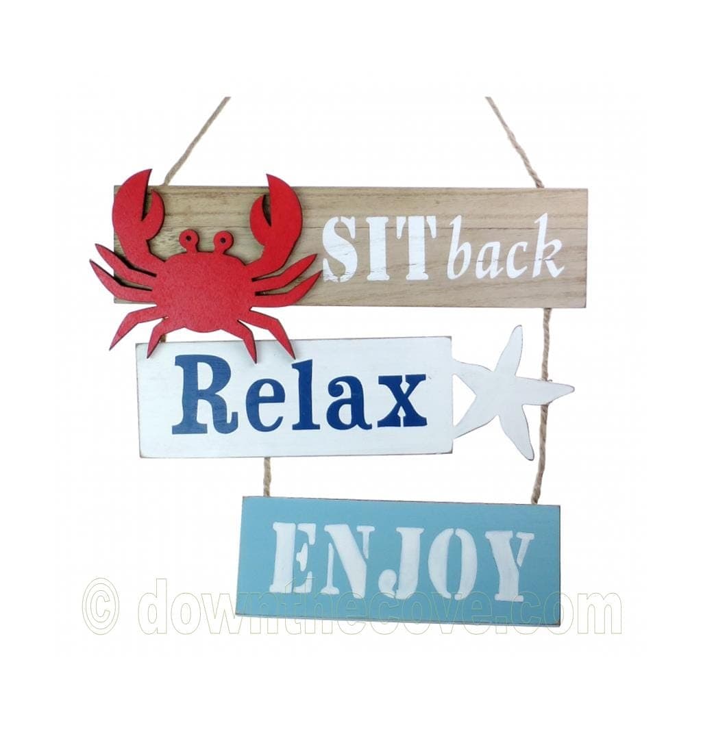 Relax Hanging Sign With Crab And Starfish Detail