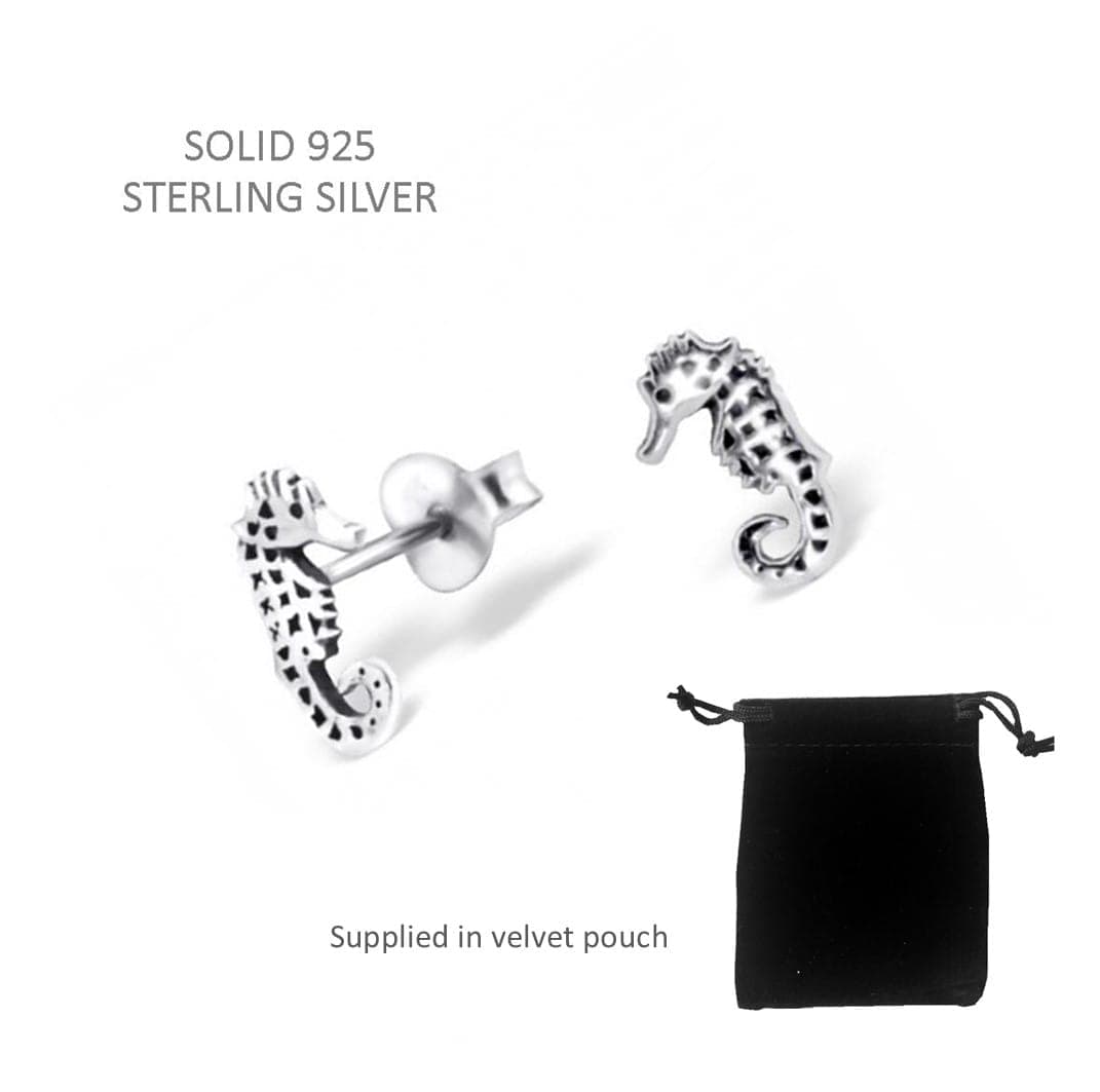 Children's Silver Seahorse Ear Studs image 1