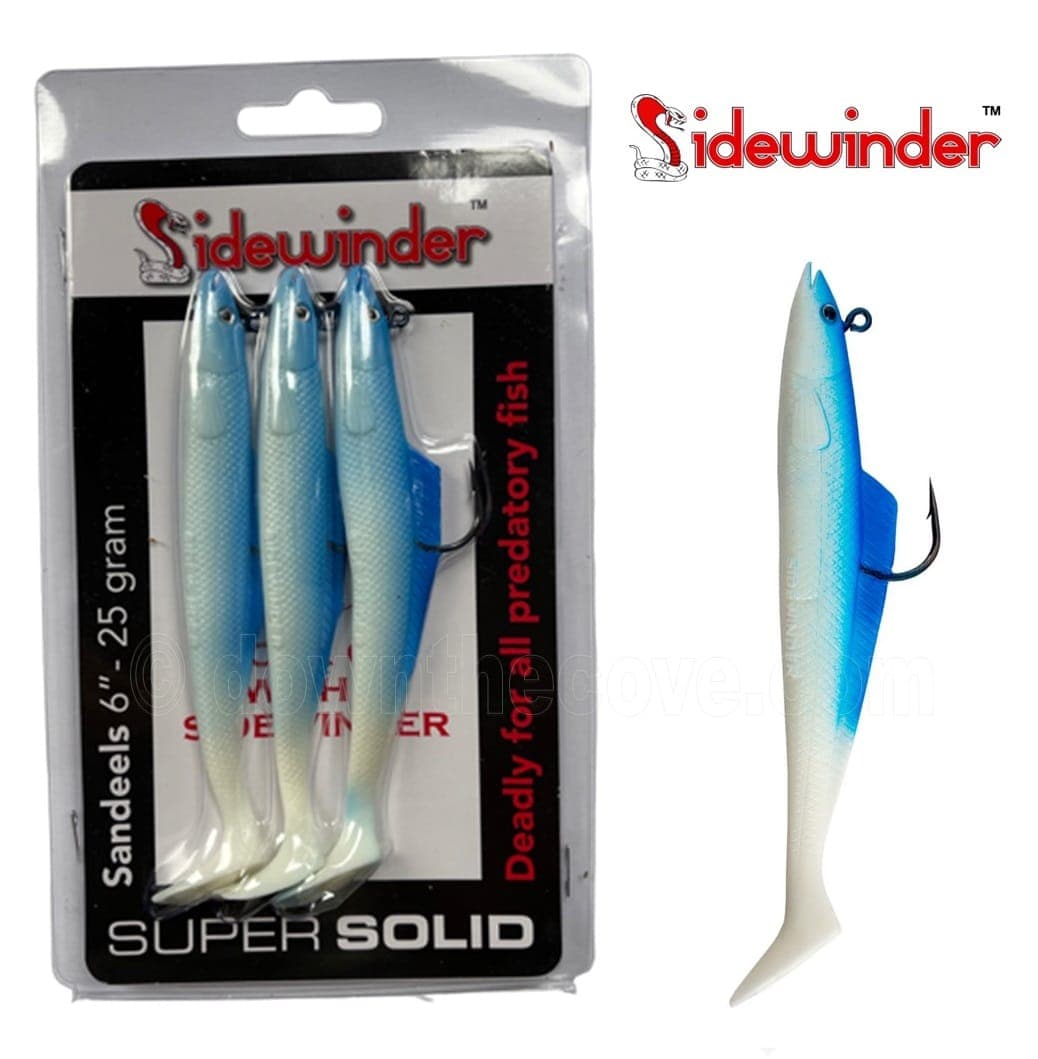 Sidewinder Super Solid Blue & White Sandeel 6 inch 25g - Pack of 3