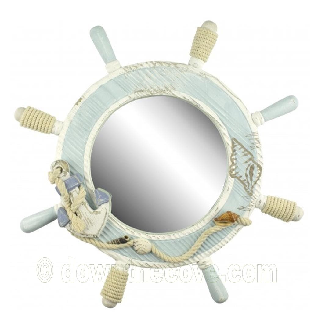 Ships Wheel Mirror 42cm Blue And White Nautical Mirror image 1