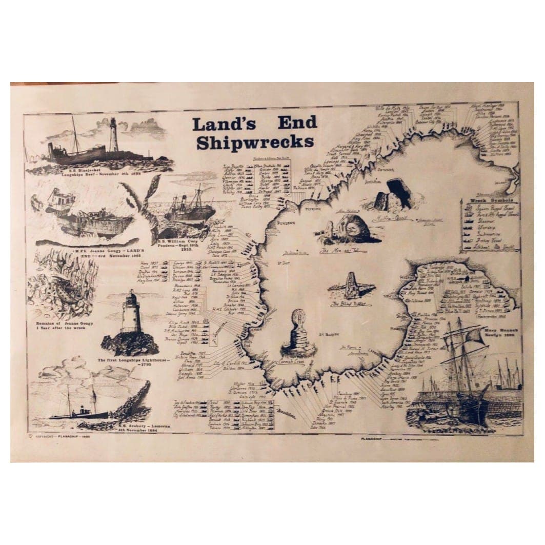 Planaship Lands End Shipwrecks Maritime Print 63 x 45cm